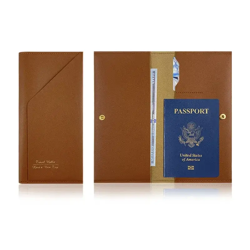 Solid Travel Document Bag Pu Leather Multifunctional Passport Case Ticket Holder Business ID/Credit Card Bags