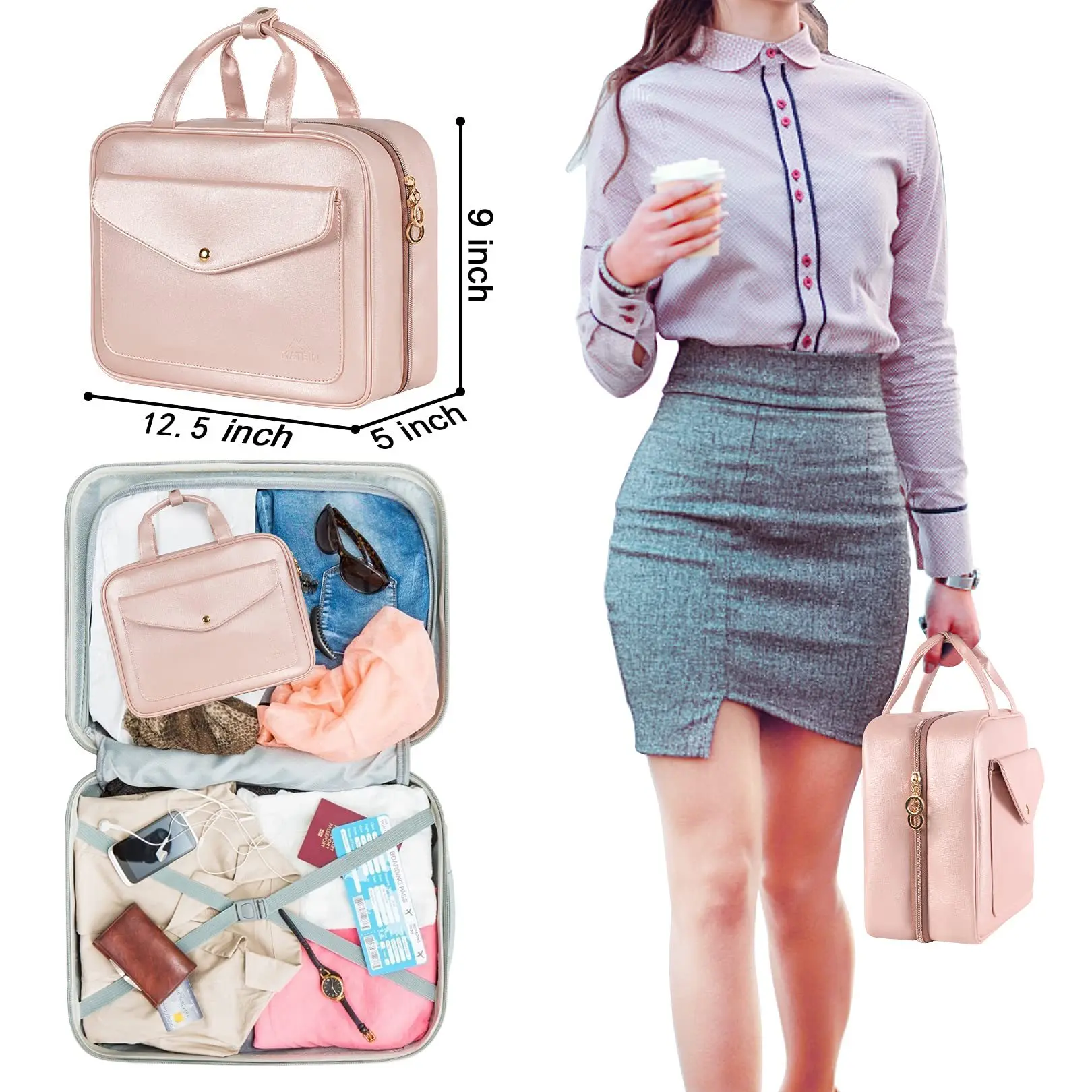 1PC PU Leather Travel Toiletry Bag With Convenient Buckle, Portable Foldable Water-resistant Makeup Bag Cosmetic Bag, Wash Bag