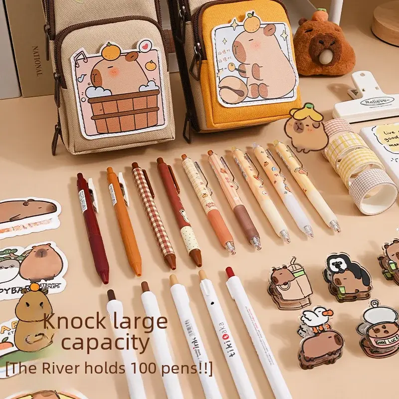 High Aesthetic Ins Niche Stationery Box Astronaut Panda Large Capacity Student Pencil Bag Durable Dirt-resistant Pencil Pouch