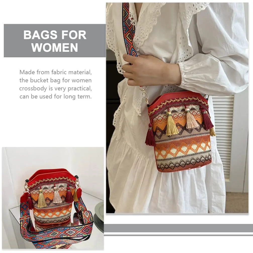Ethnic Style Women's Bag Tassel Colorful Crossbody Bags Fashion Woven Shoulder Bag Trend Bucket Messenger Bag Women's Niche Bag