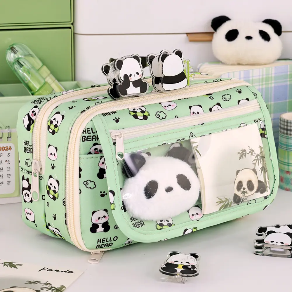 9-Layer Pen Bag Capybara/Panda Canvas Pencil Case Creative Simple Stationery Storage Pouch Lovely Student Gift