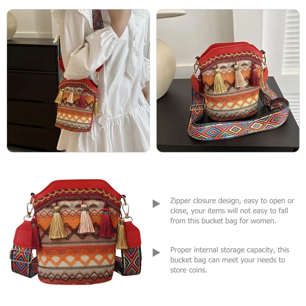 Ethnic Style Women's Bag Tassel Colorful Crossbody Bags Fashion Woven Shoulder Bag Trend Bucket Messenger Bag Women's Niche Bag