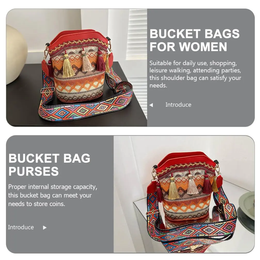 Ethnic Style Women's Bag Tassel Colorful Crossbody Bags Fashion Woven Shoulder Bag Trend Bucket Messenger Bag Women's Niche Bag