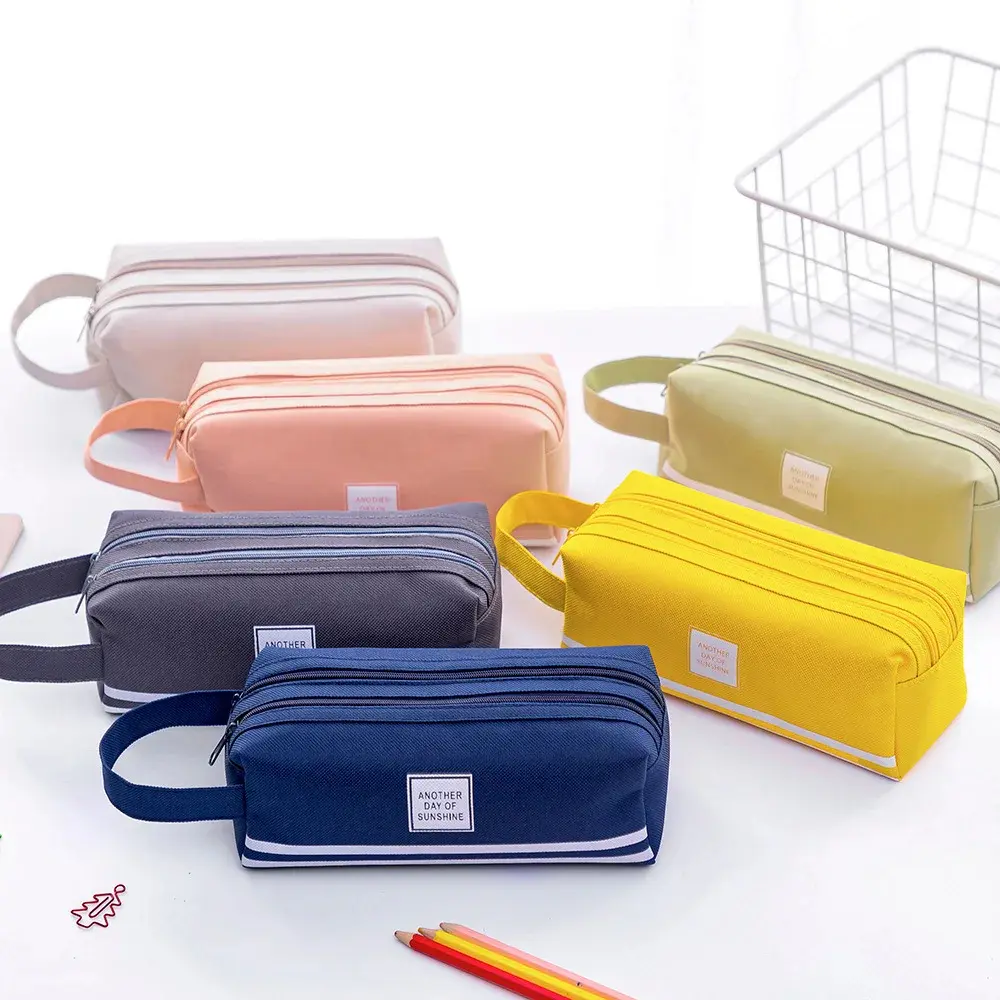 Cute Stripe Pencil Case Bag Makeup Bag for Women Man Kids Zipper Large Solid Color Cosmetic Bag Travel Make Up Organizer Bags