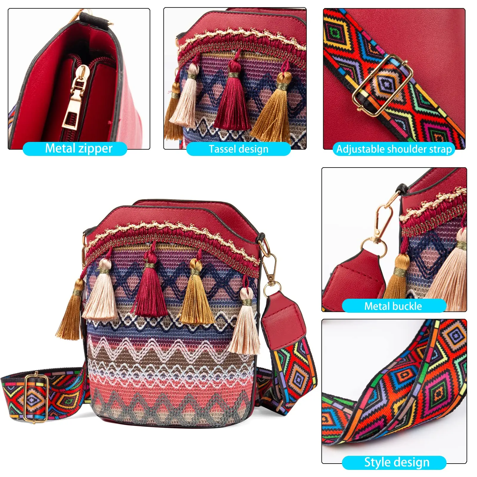 Ethnic Style Women's Bag Tassel Colorful Crossbody Bags Fashion Woven Shoulder Bag Trend Bucket Messenger Bag Women's Niche Bag