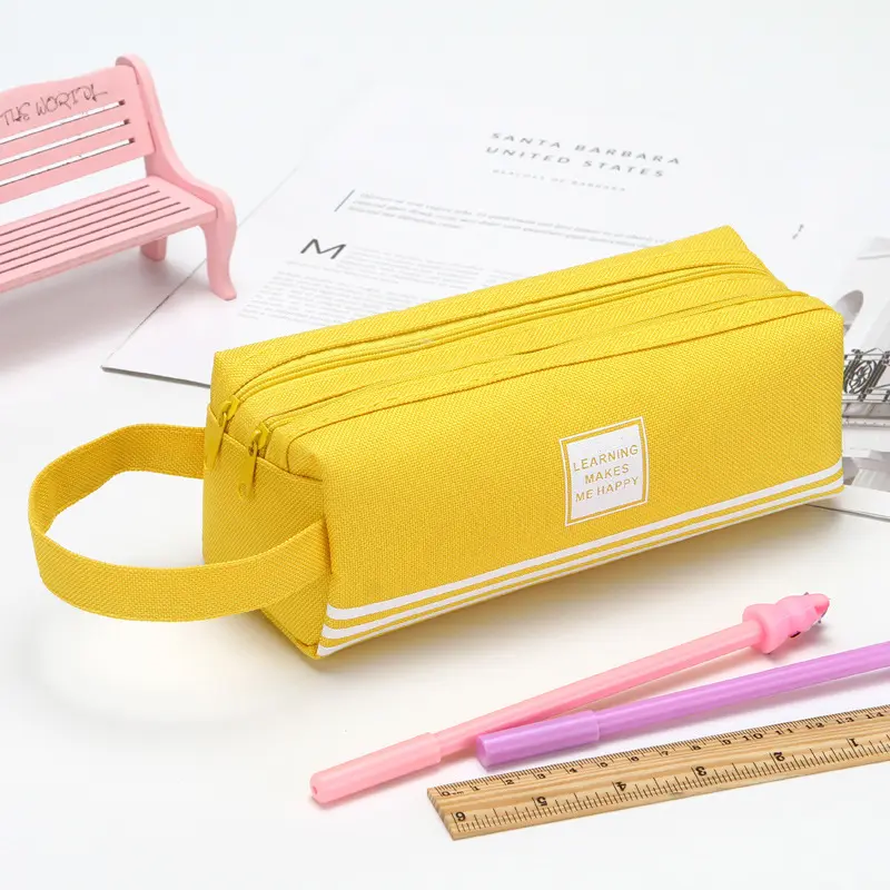 Cute Stripe Pencil Case Bag Makeup Bag for Women Man Kids Zipper Large Solid Color Cosmetic Bag Travel Make Up Organizer Bags