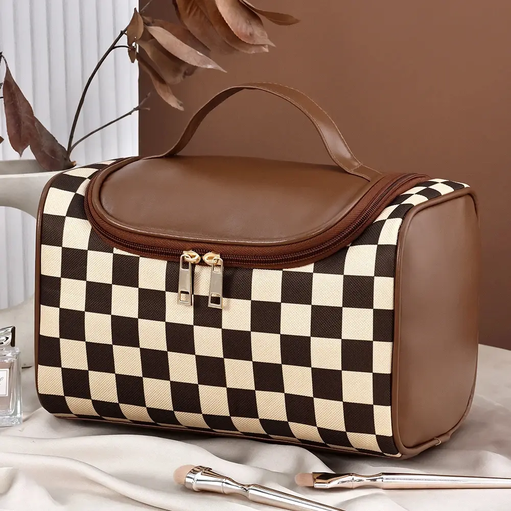 Leather Men Business Portable Storage Bag Toiletries Organizer Women Travel Cosmetic Bag Hanging Waterproof Wash Pouch