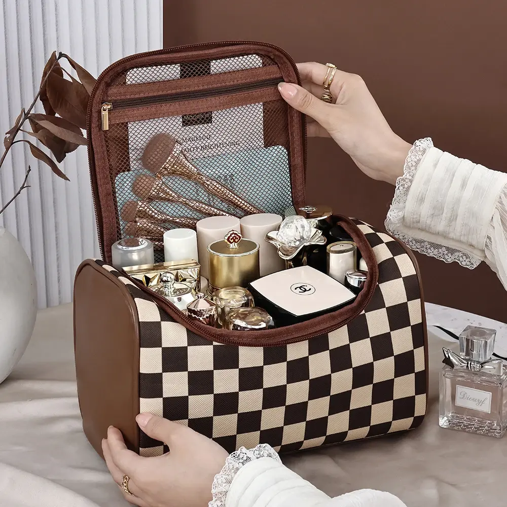 Leather Men Business Portable Storage Bag Toiletries Organizer Women Travel Cosmetic Bag Hanging Waterproof Wash Pouch
