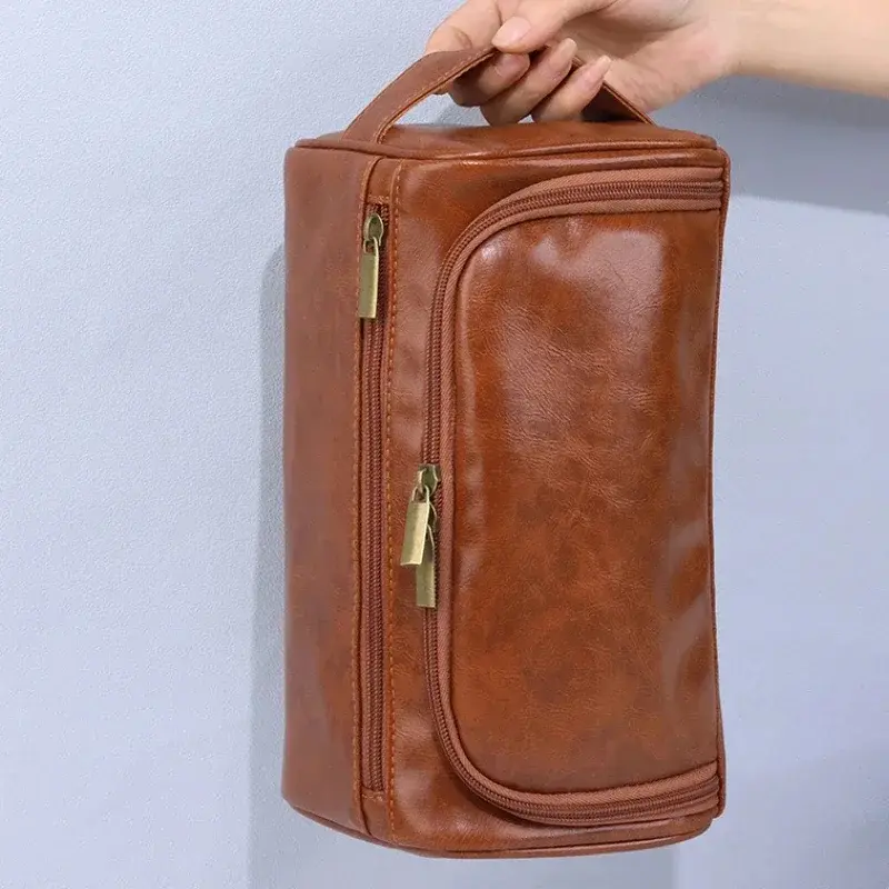 Leather Toiletry Bag for Men Women Dopp Kit Mens Hanging Toiletry Bag Travel Toiletry Bag for Traveling Large Cosmetic Bag