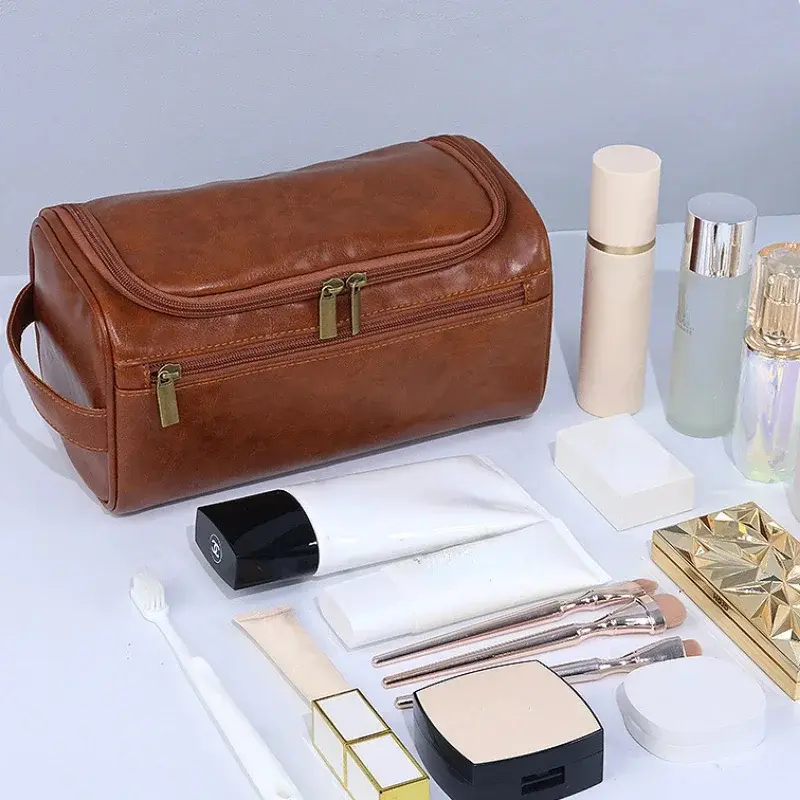 Leather Toiletry Bag for Men Women Dopp Kit Mens Hanging Toiletry Bag Travel Toiletry Bag for Traveling Large Cosmetic Bag