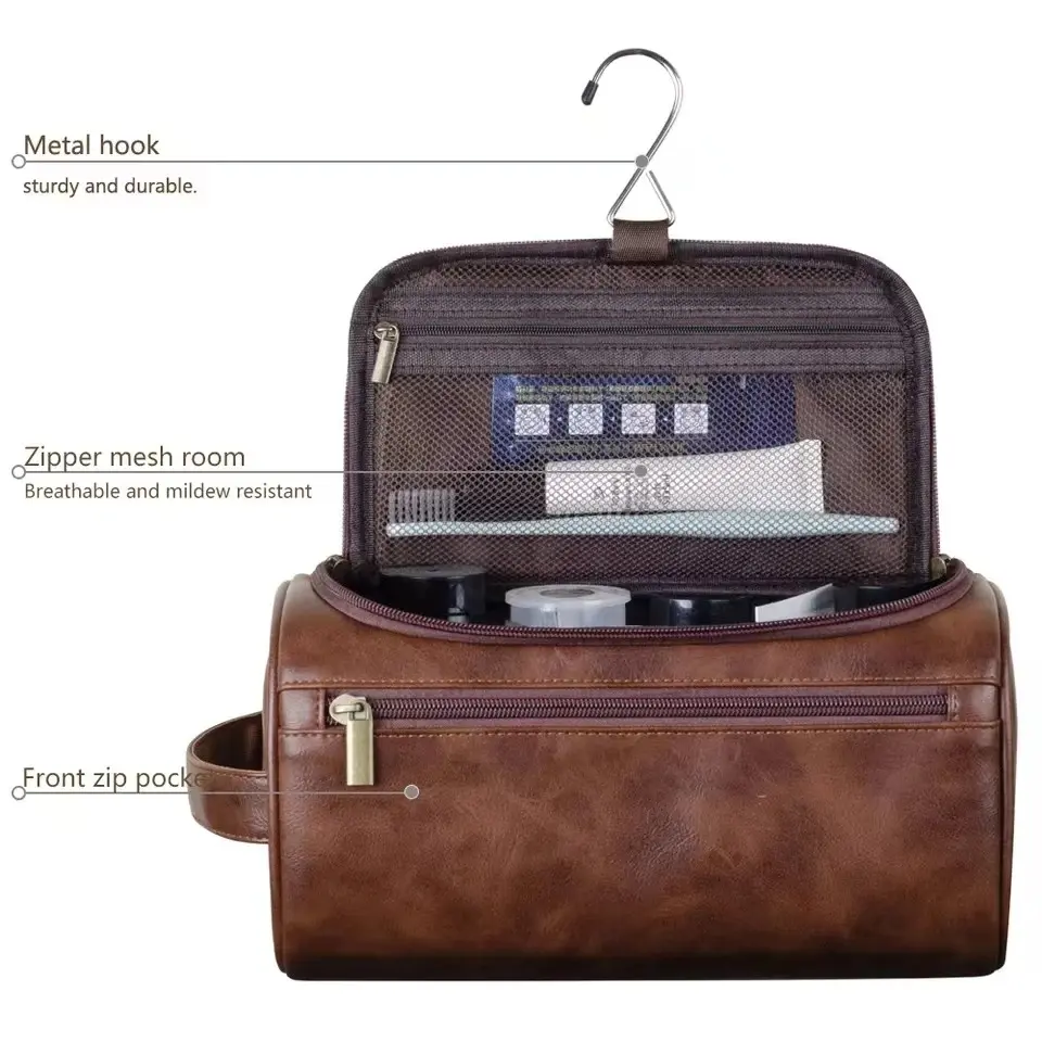 Leather Toiletry Bag for Men Women Dopp Kit Mens Hanging Toiletry Bag Travel Toiletry Bag for Traveling Large Cosmetic Bag