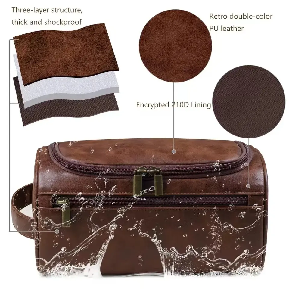 Leather Toiletry Bag for Men Women Dopp Kit Mens Hanging Toiletry Bag Travel Toiletry Bag for Traveling Large Cosmetic Bag