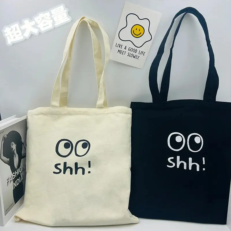 Simple Painting Shopping Tote Bag Large Capacity Canvas Women's Handbag Student Underarm Bag Daily Single Shoulder Bag