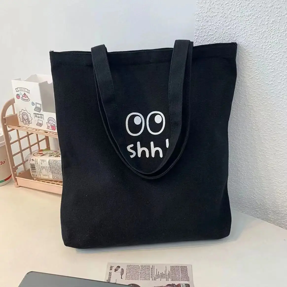 Simple Painting Shopping Tote Bag Large Capacity Canvas Women's Handbag Student Underarm Bag Daily Single Shoulder Bag