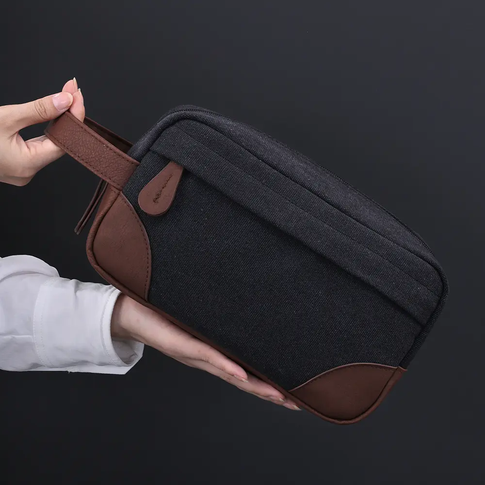 Large Capacity Leather Canvas Men Wash Shaving Women Toiletry Storage Waterproof Makeup Travel Organizer Retro Cosmetic Bag