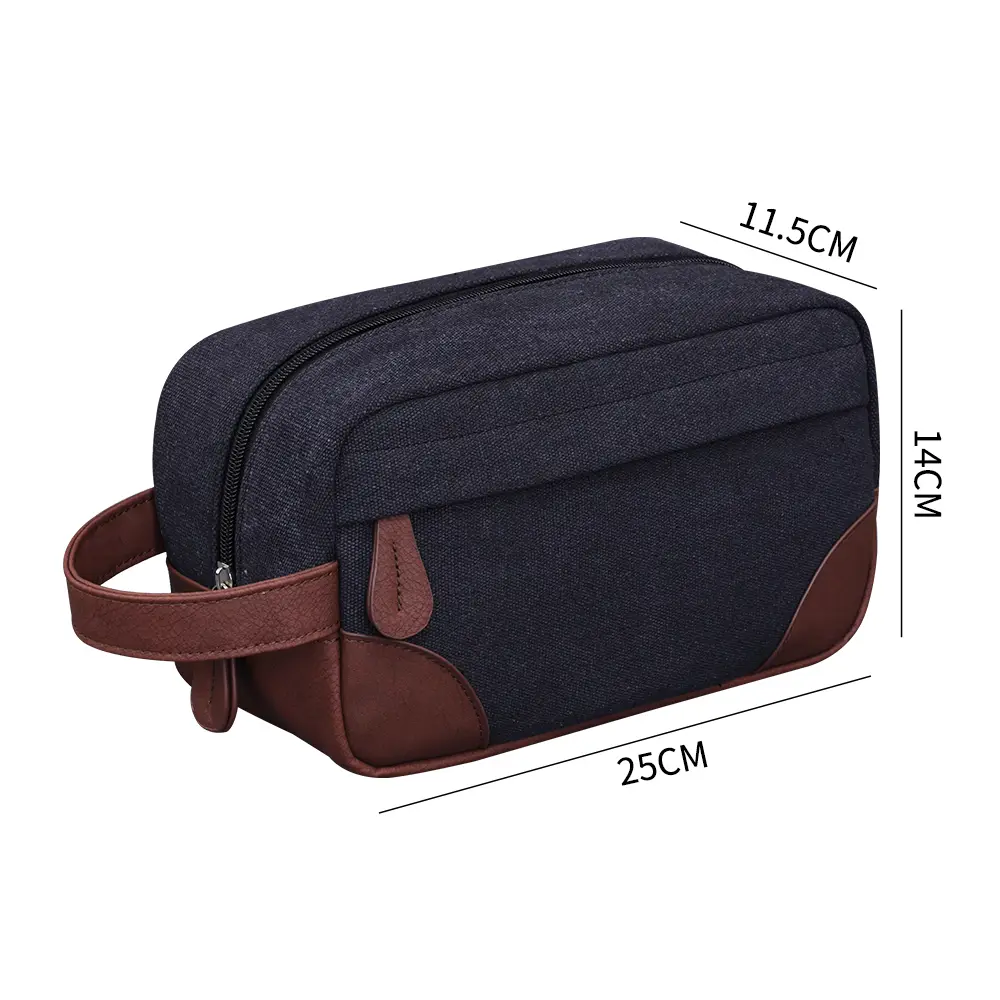 Large Capacity Leather Canvas Men Wash Shaving Women Toiletry Storage Waterproof Makeup Travel Organizer Retro Cosmetic Bag