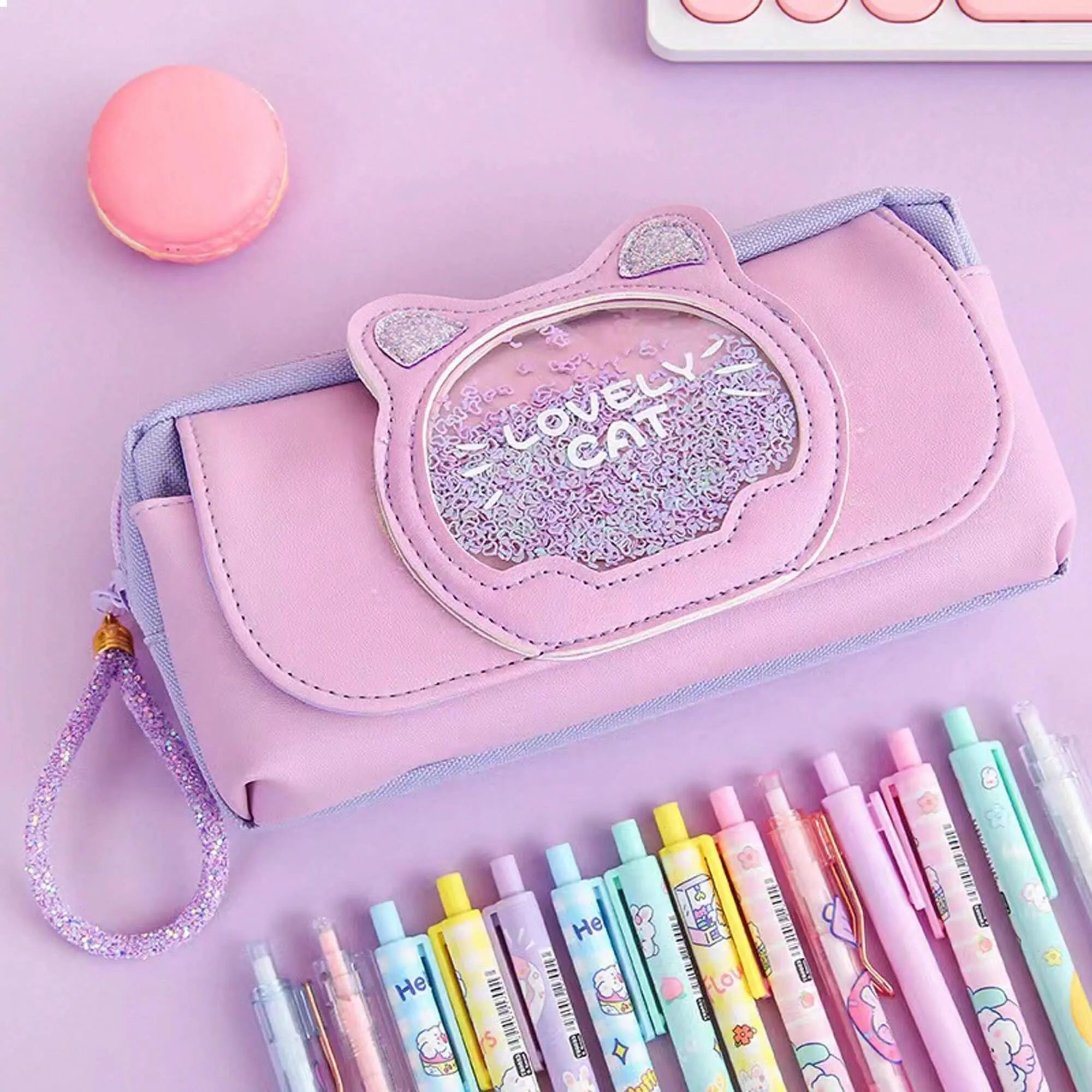 Double Layer Cute Cat Decompression Pencil Case Big Pencil Box Portable Girls Pen Bag School Pouch Kawaii Stationery Pensil Case