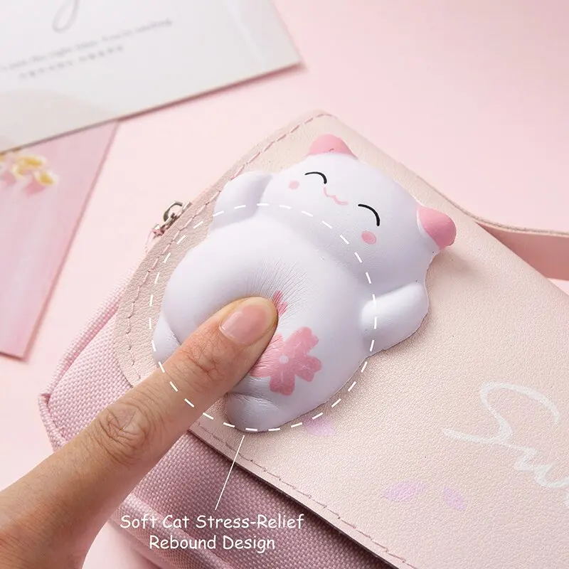 Double Layer Cute Cat Decompression Pencil Case Big Pencil Box Portable Girls Pen Bag School Pouch Kawaii Stationery Pensil Case
