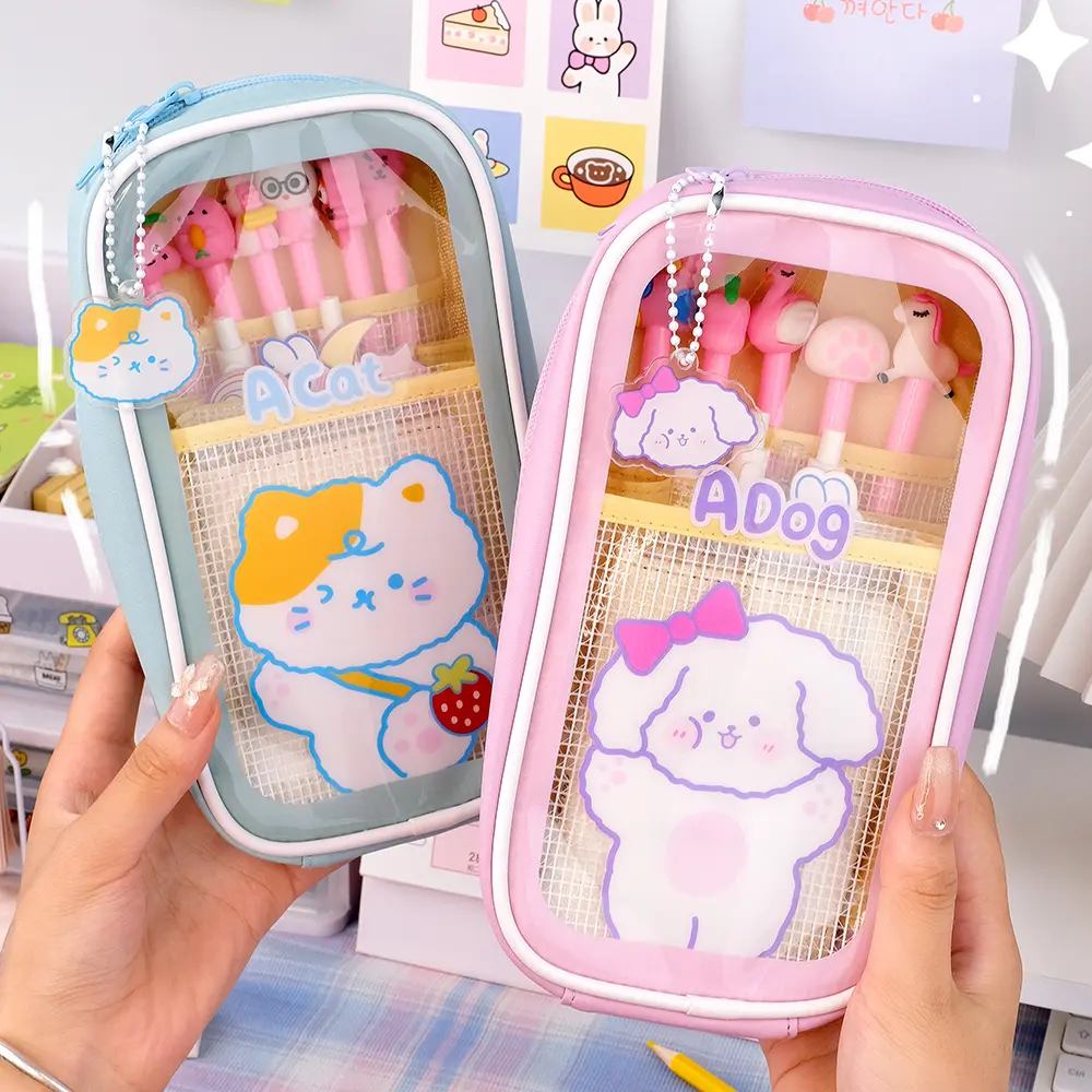 Transparent Large Capacity Student Pencil Bag School Pencil Cases Kawaii Stationery Cute Korean Stationery Bags Pens Boxes Bag