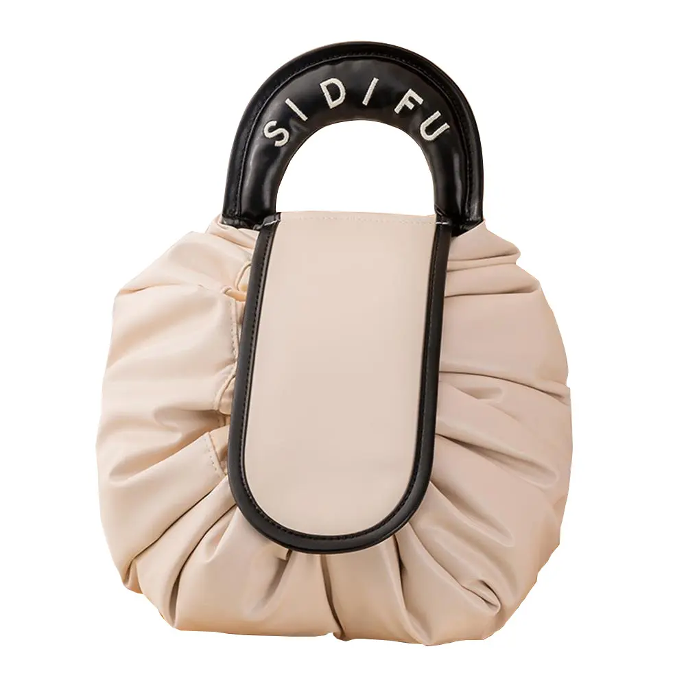 Luxury Drawstring Women's Makeup Bags PU Leather Waterproof Cosmetic Pouch Large Capacity Organizer High-end Design Storage Bags
