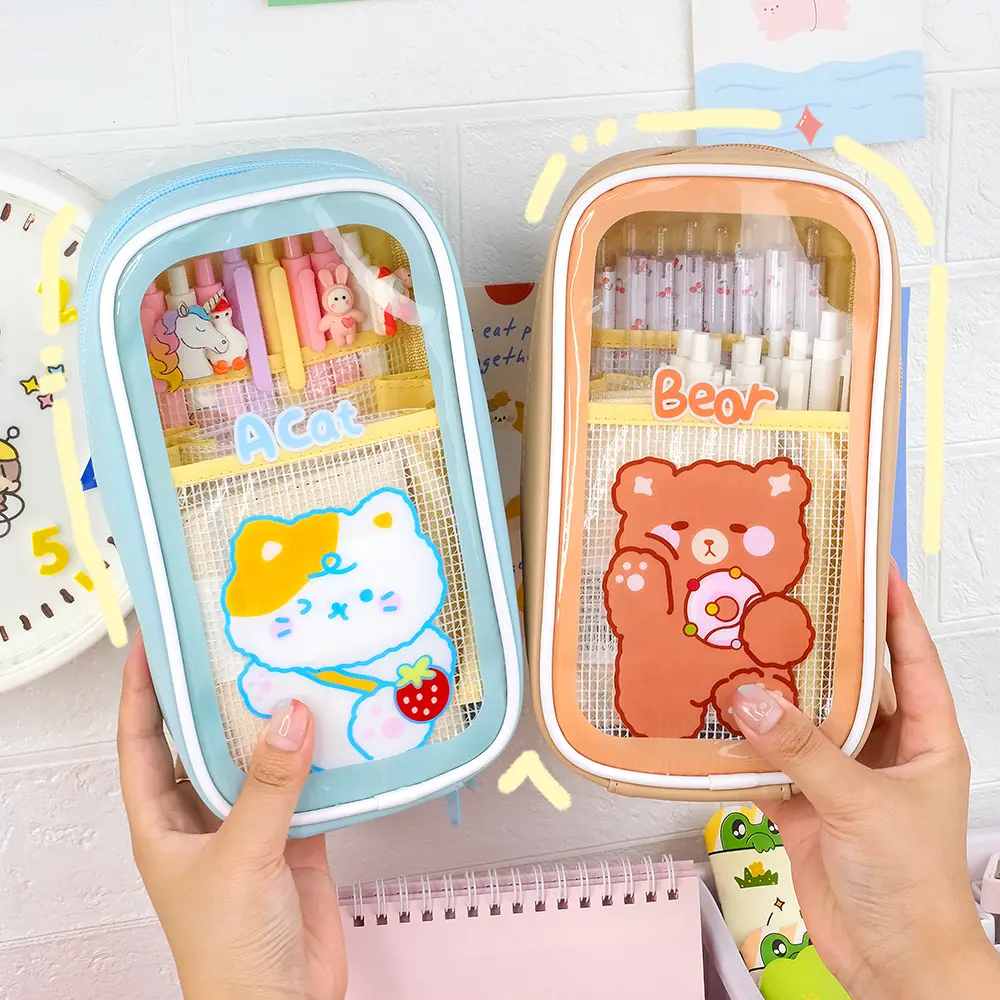 Transparent Large Capacity Student Pencil Bag School Pencil Cases Kawaii Stationery Cute Korean Stationery Bags Pens Boxes Bag
