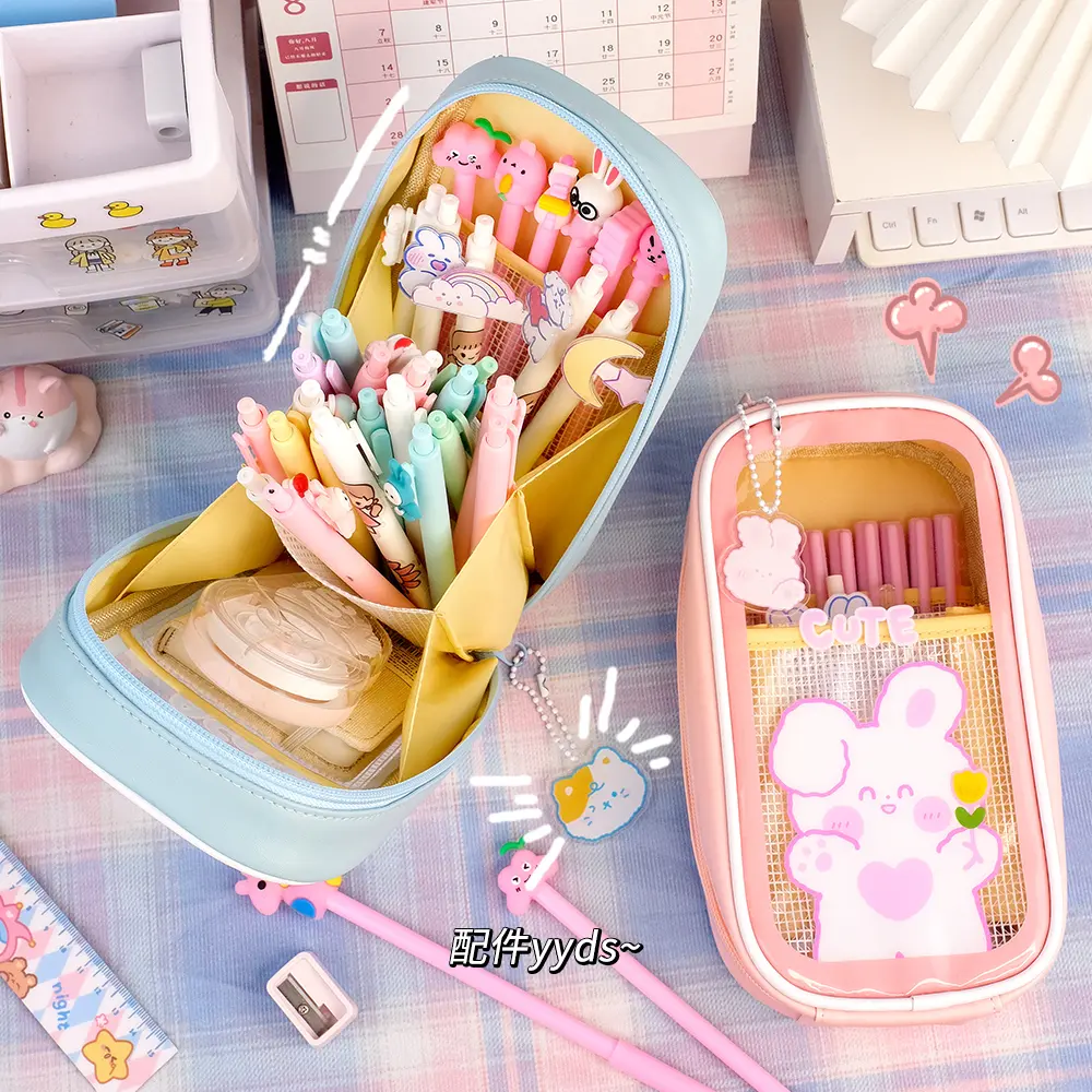 Transparent Large Capacity Student Pencil Bag School Pencil Cases Kawaii Stationery Cute Korean Stationery Bags Pens Boxes Bag