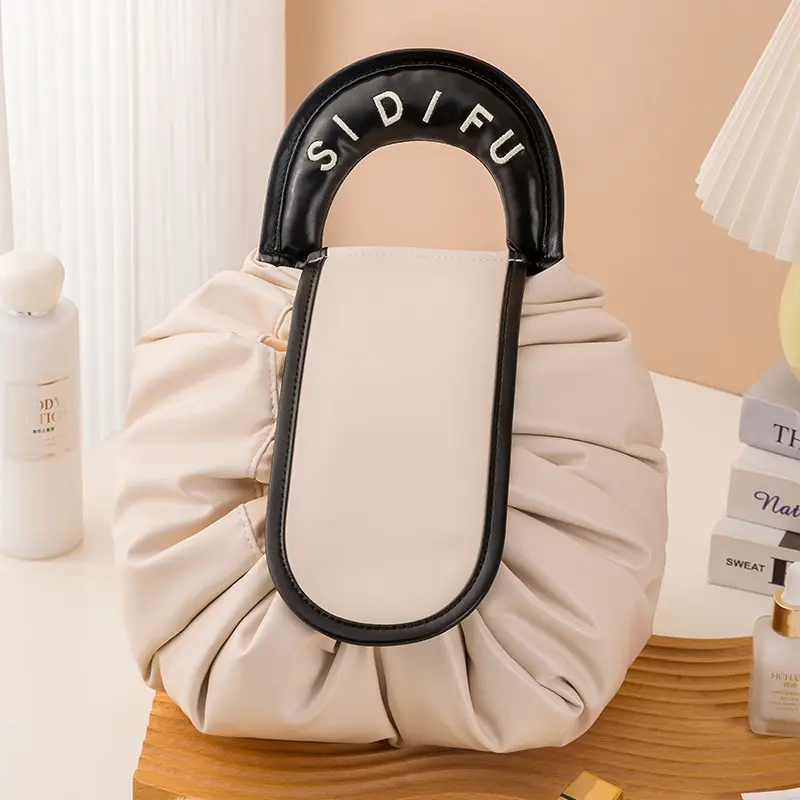 Luxury Drawstring Women's Makeup Bags PU Leather Waterproof Cosmetic Pouch Large Capacity Organizer High-end Design Storage Bags