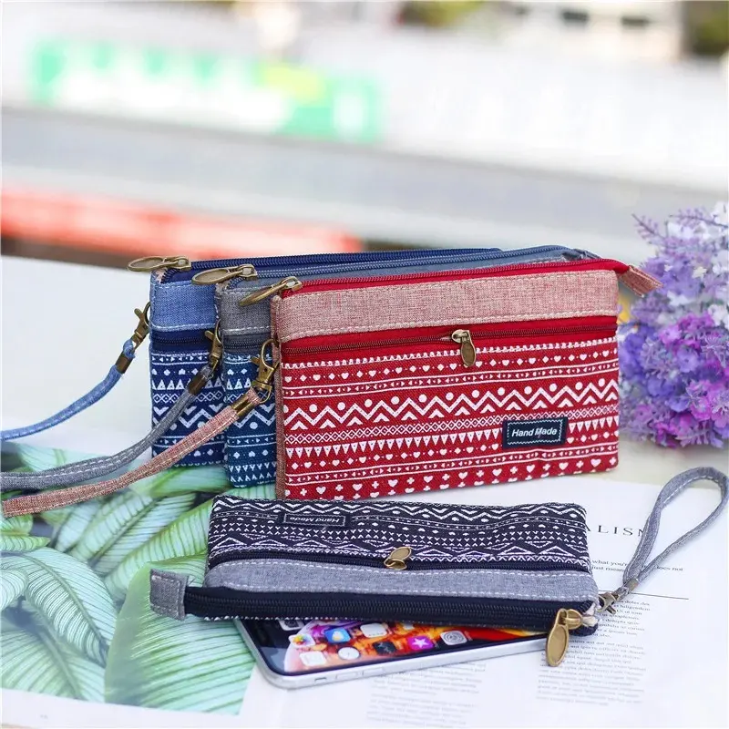 Women's Cotton Long Organizer Wallet Ladies Coin Purse Female Clutch Small Phone Pouch Money Bag for Children Kids Girls Bag