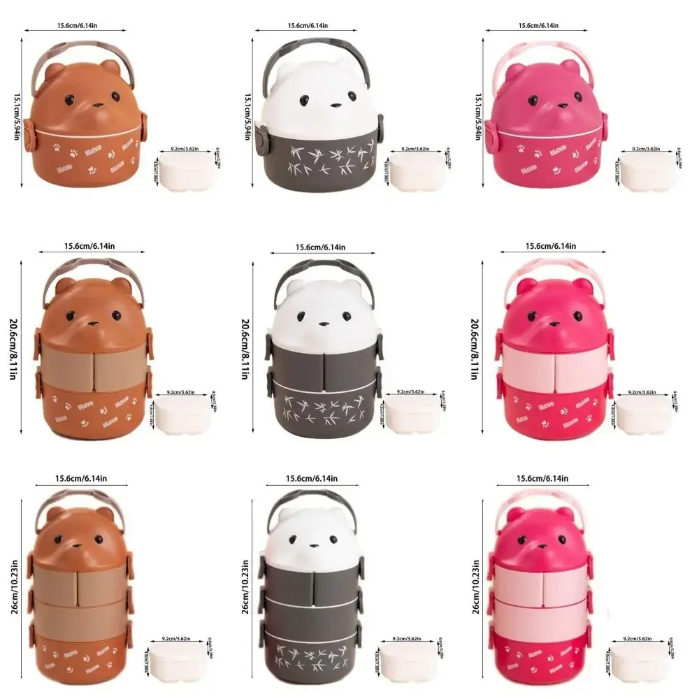 2 Layers Stackable Bento Box Portable Cute Cartoon Children Lunch Box Food Storage Container Eyeglass Bear Thermal Bento Box