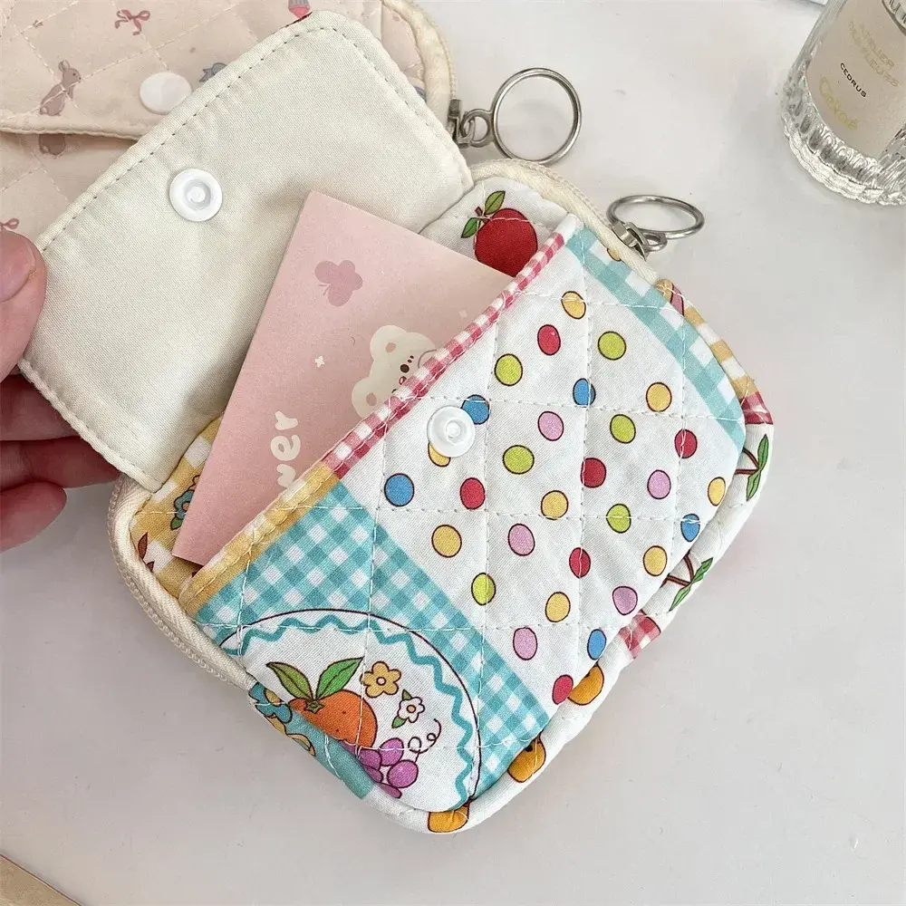 Cute Cartoon Floral Quilting Document Storage Bag Card Wallet Coin Purse ID Card Holder Driver's License Holder Badge Holder