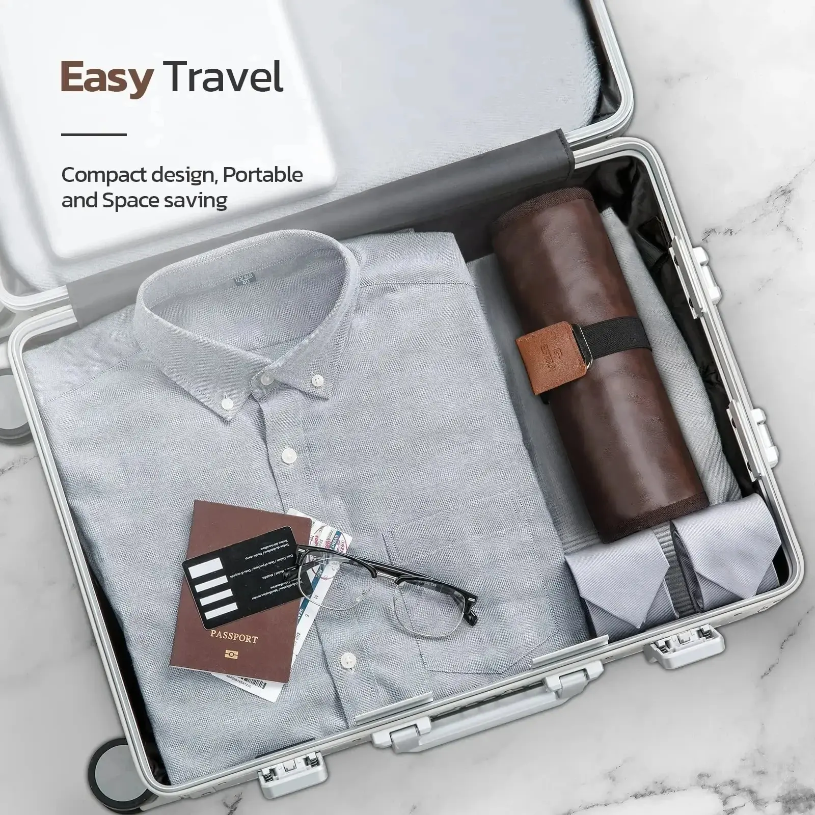 Travel Hanging Toiletry Bag for men PU Leather Water Resistant Universal Personal Hygiene Bag Roll Up Dopp Kit Travel Essentials