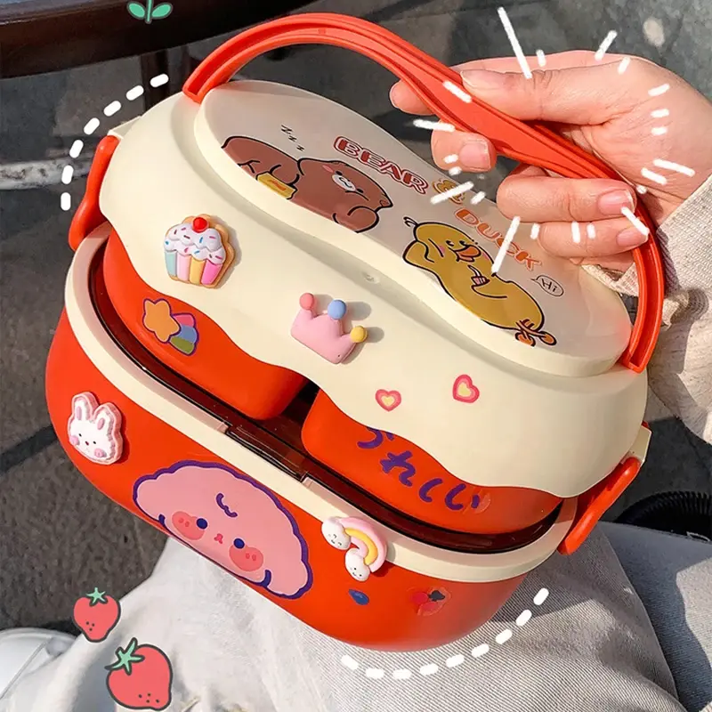 Portable Kawaii Lunch Box For Girls School Kids Plastic Picnic Bento Box Microwave Food Box With Compartments Storage Containers