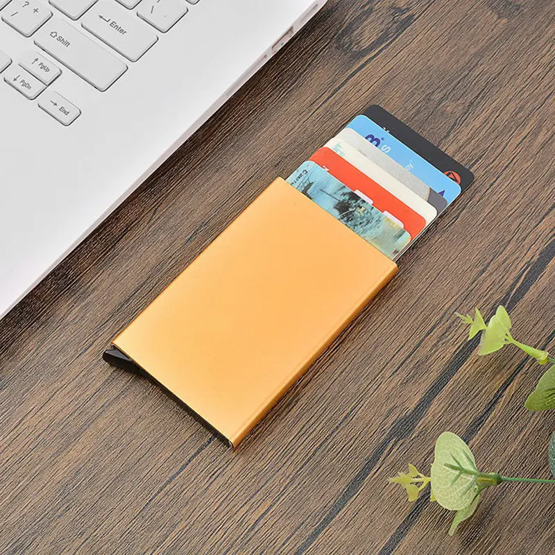 Unisex Aluminum Alloy Metal RFID Wallet Automatic Business Bank ID Name Custom Logo Men's Gifts Dropsshiping Black Card Holder