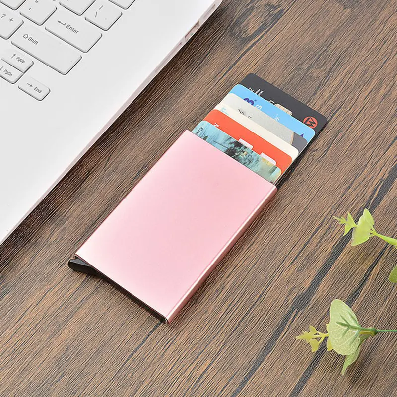 Unisex Aluminum Alloy Metal RFID Wallet Automatic Business Bank ID Name Custom Logo Men's Gifts Dropsshiping Black Card Holder