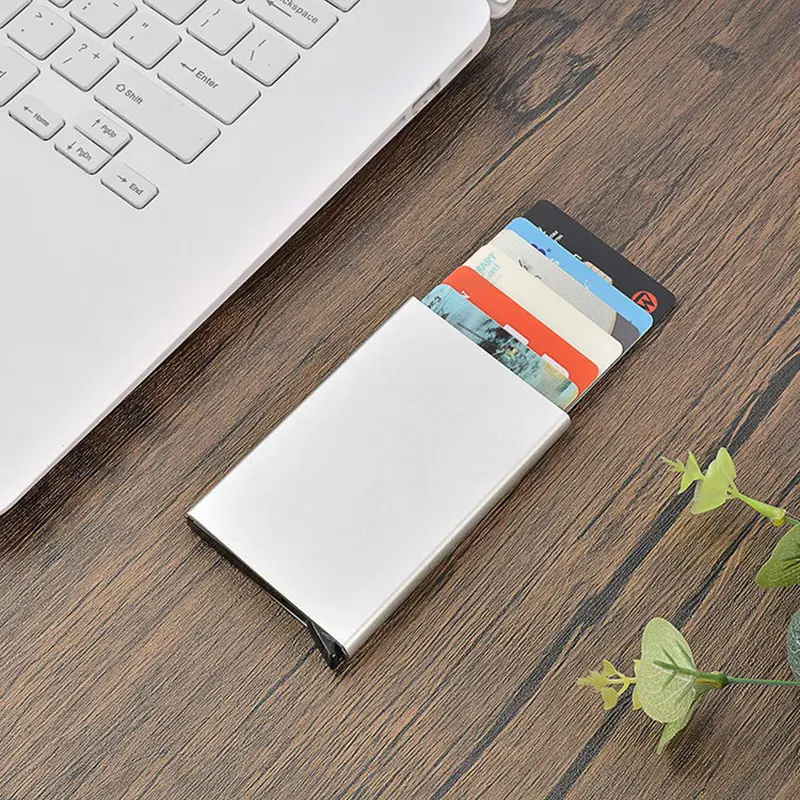 Unisex Aluminum Alloy Metal RFID Wallet Automatic Business Bank ID Name Custom Logo Men's Gifts Dropsshiping Black Card Holder