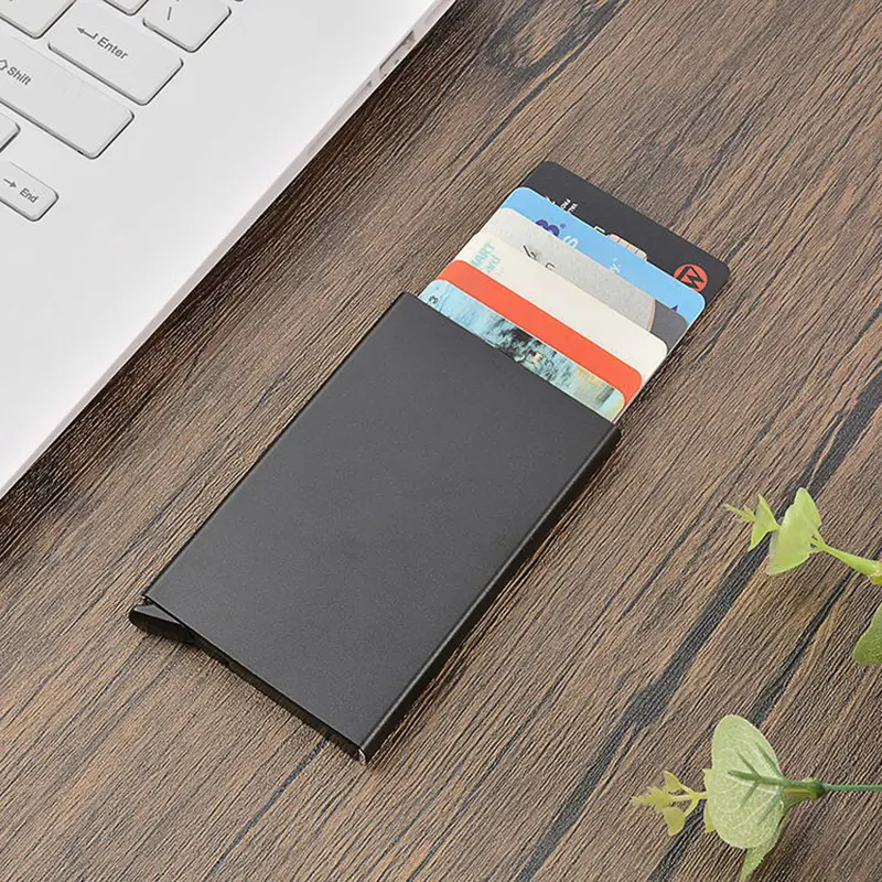 Unisex Aluminum Alloy Metal RFID Wallet Automatic Business Bank ID Name Custom Logo Men's Gifts Dropsshiping Black Card Holder