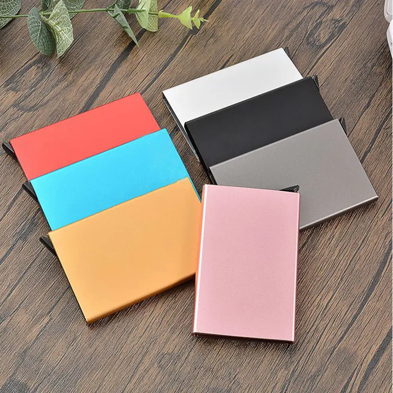 Unisex Aluminum Alloy Metal RFID Wallet Automatic Business Bank ID Name Custom Logo Men's Gifts Dropsshiping Black Card Holder
