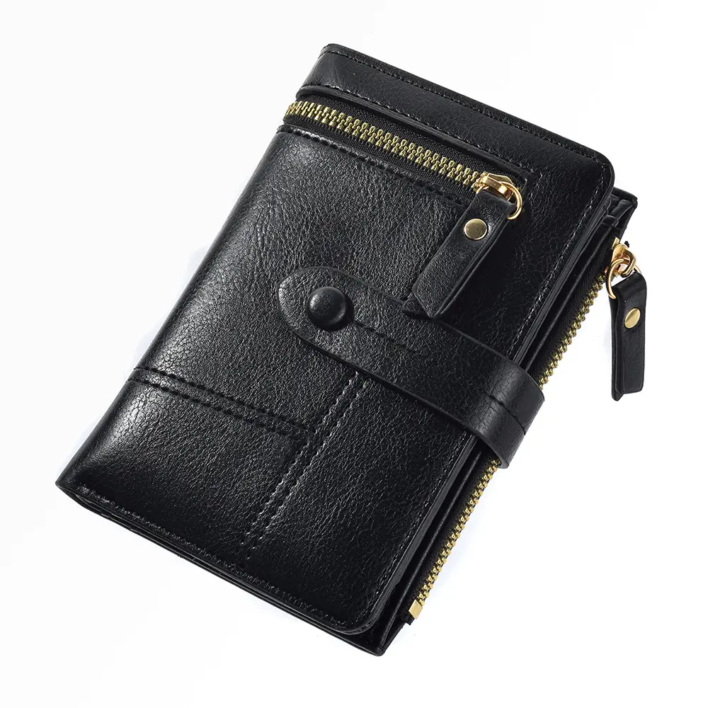 New Purse Ladies Europe And America High Quality PU Leather Short Folding Purse Vertical Double Zipper Fashion Women's Wallet