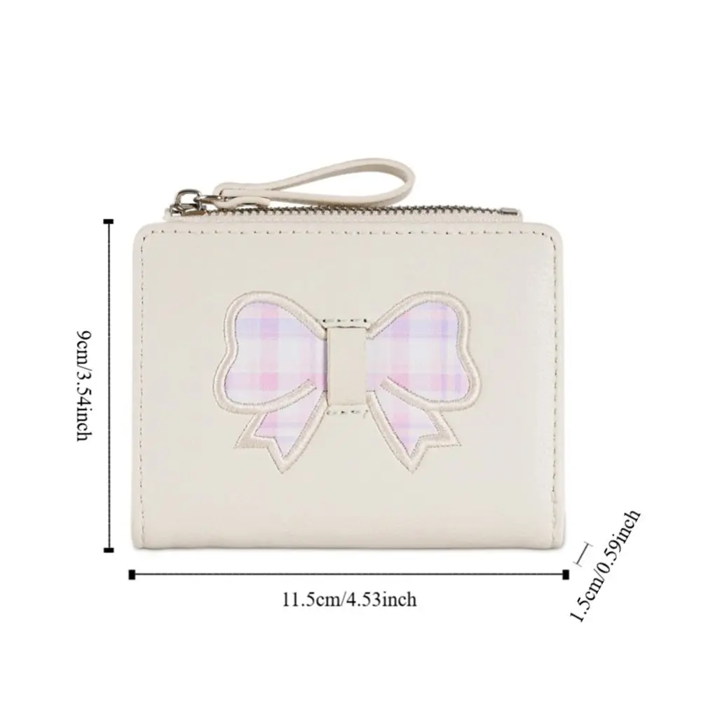 Portable Short Women's Wallet Plaid Heart Fold Wallet Bow PU Leather Clutch Purse Female
