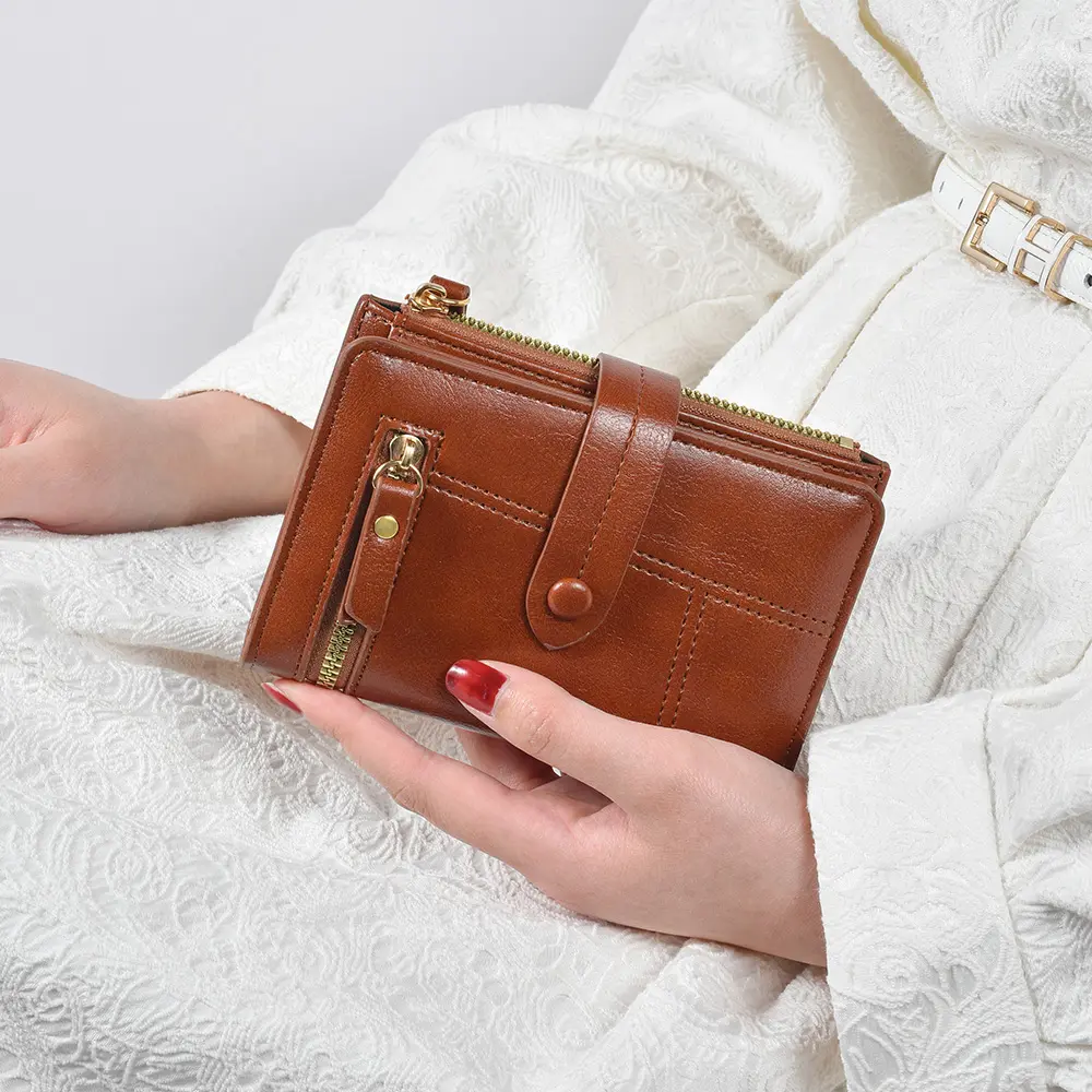 New Purse Ladies Europe And America High Quality PU Leather Short Folding Purse Vertical Double Zipper Fashion Women's Wallet