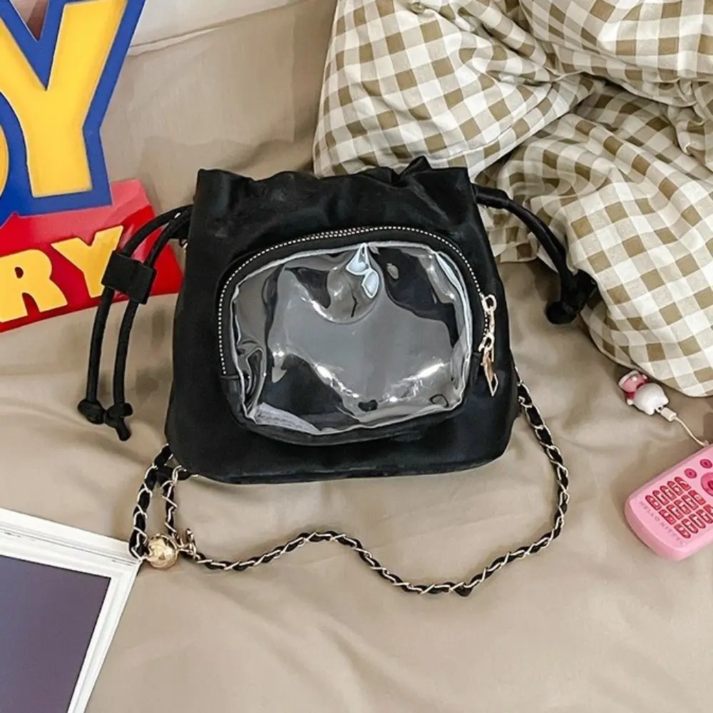 Simple Handbag Transparent Pocket Itabag Purse Shoulder Bag Drawstring Bucket Bag Phone Bag Korean Style Crossbody Bag Student
