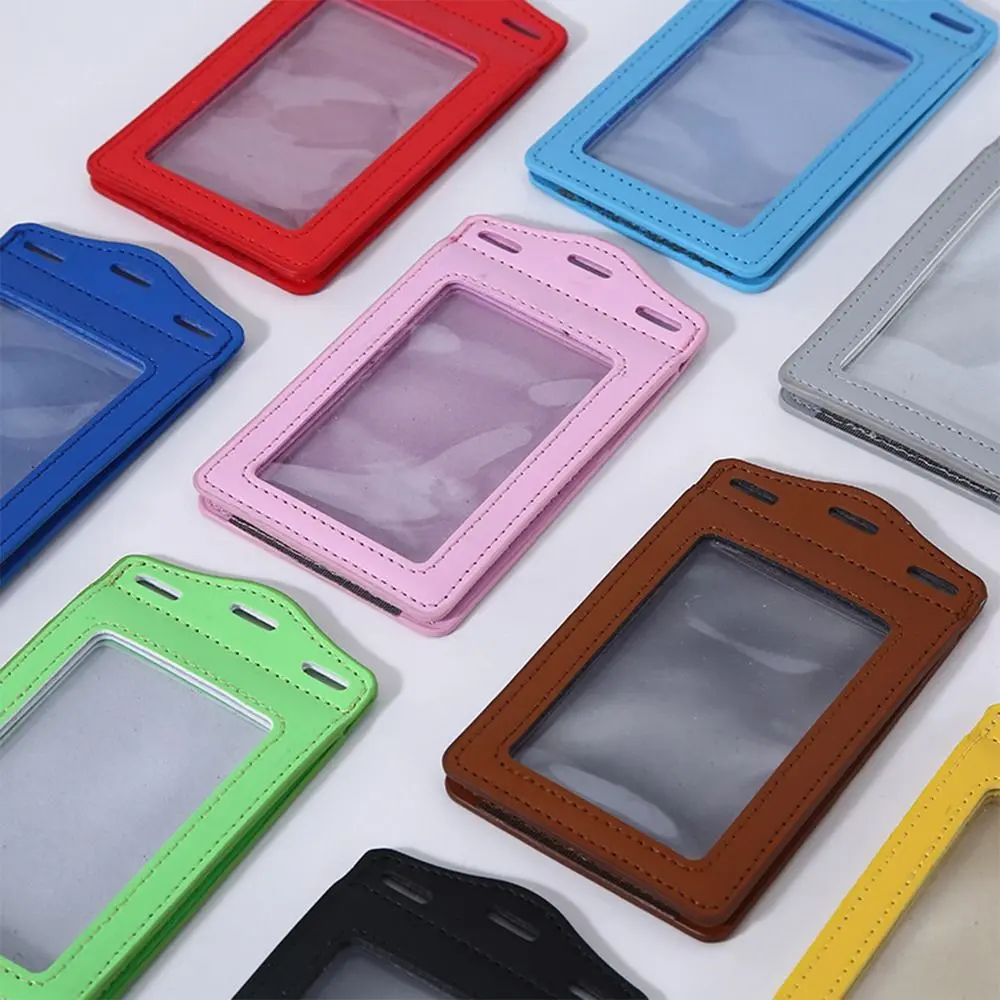 PU Leather ID Card Holder Tri-fold with Card Slots Badge Holder Transparent Card Holder