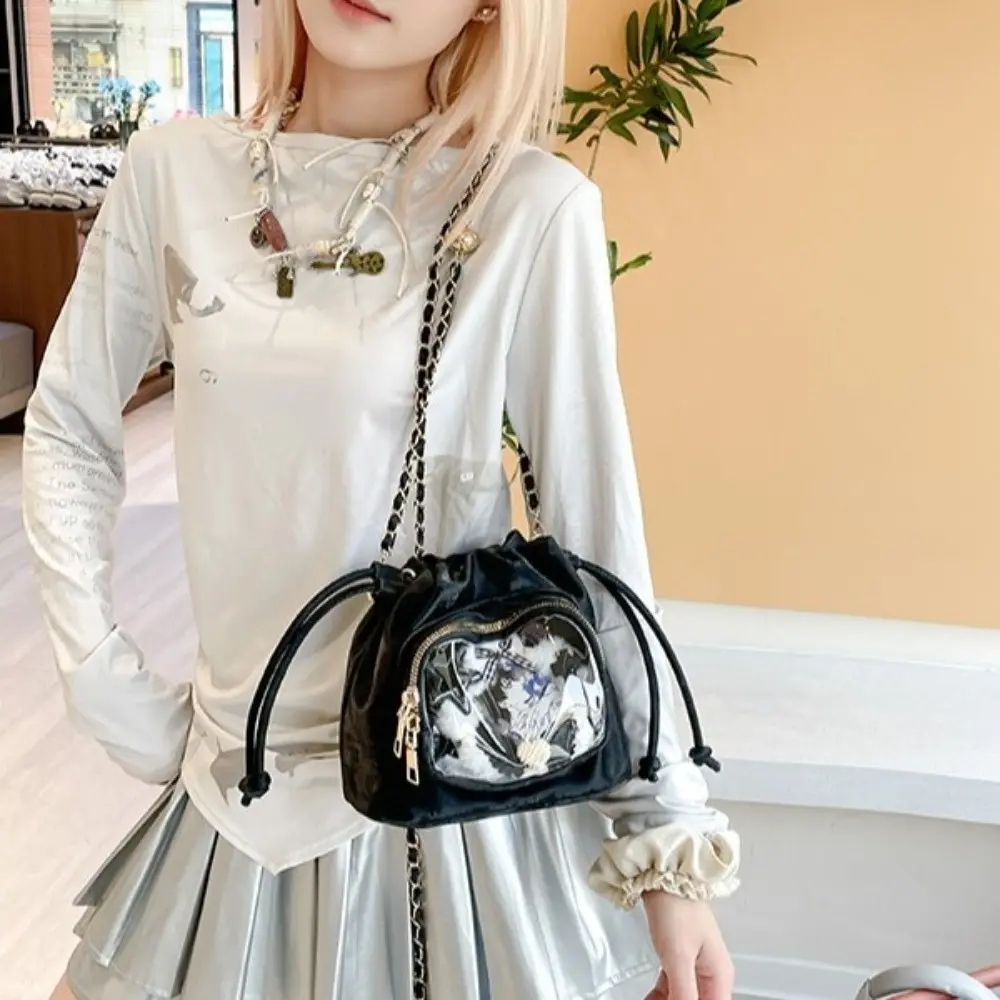 Simple Handbag Transparent Pocket Itabag Purse Shoulder Bag Drawstring Bucket Bag Phone Bag Korean Style Crossbody Bag Student