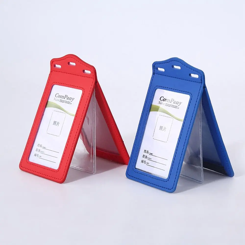 PU Leather ID Card Holder Tri-fold with Card Slots Badge Holder Transparent Card Holder