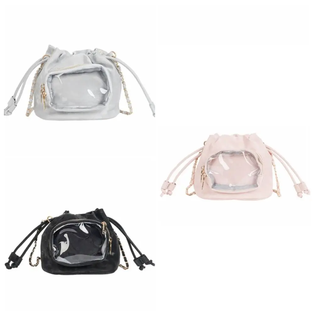 Simple Handbag Transparent Pocket Itabag Purse Shoulder Bag Drawstring Bucket Bag Phone Bag Korean Style Crossbody Bag Student