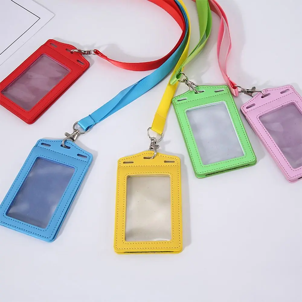 PU Leather ID Card Holder Tri-fold with Card Slots Badge Holder Transparent Card Holder