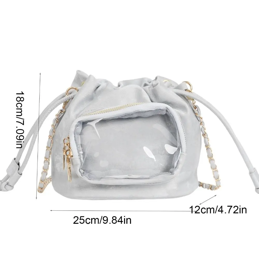 Simple Handbag Transparent Pocket Itabag Purse Shoulder Bag Drawstring Bucket Bag Phone Bag Korean Style Crossbody Bag Student