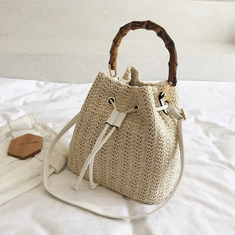 Women Straw Weave Bucket Bags Rattan Summer Beach Shoulder Bags Female Casual Handbags Purse Small Travel Crossbody Bags 2025