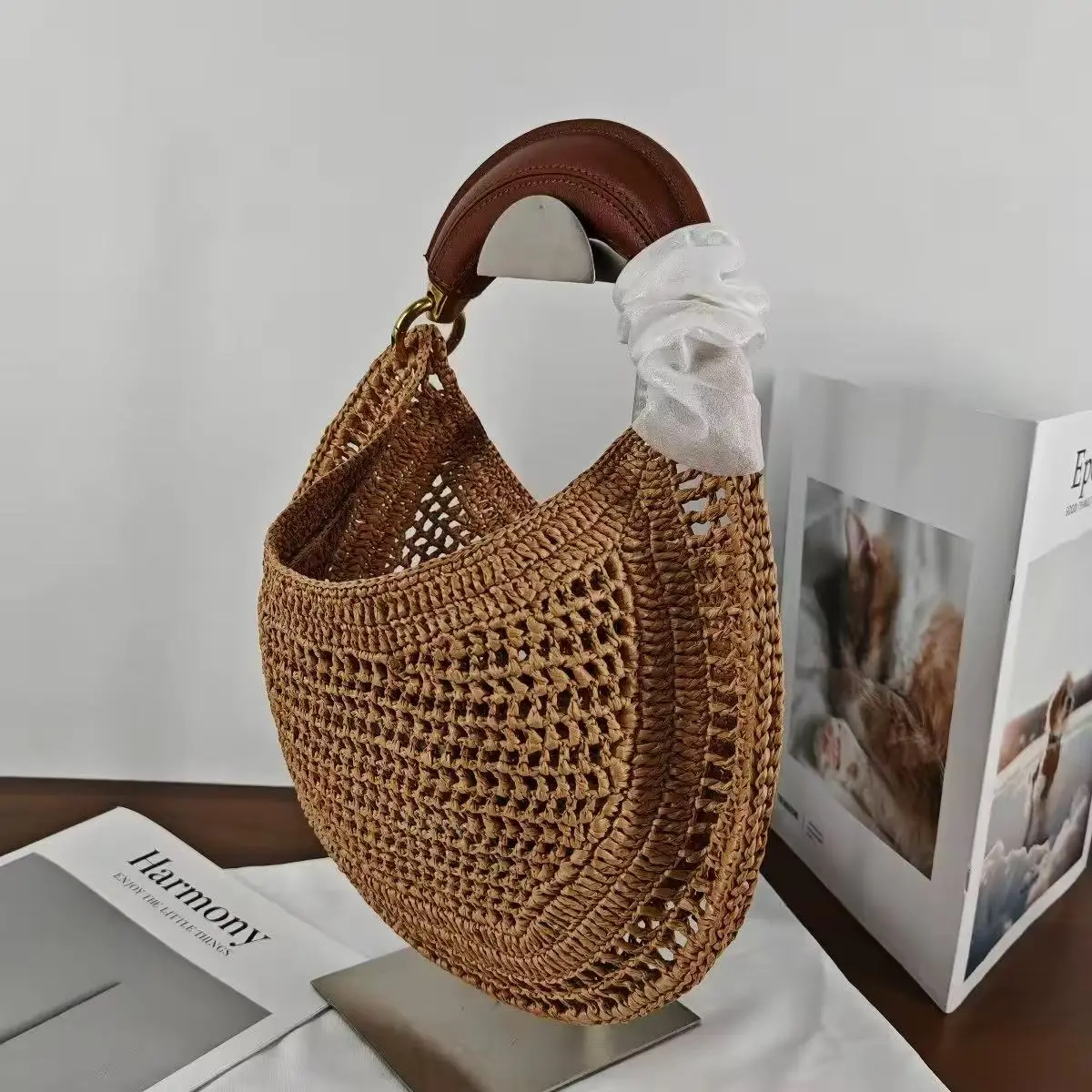 2025 New Summer Banana Woven Handbag Fashion Beach Vacation Armpit Bag Womens Eco Friendly Straw Shoulder Purse