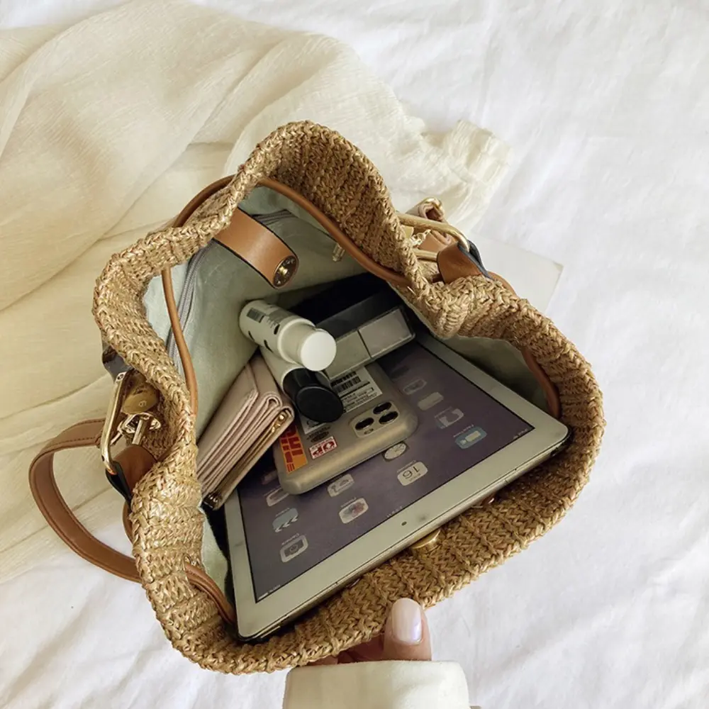 Women Straw Weave Bucket Bags Rattan Summer Beach Shoulder Bags Female Casual Handbags Purse Small Travel Crossbody Bags 2025